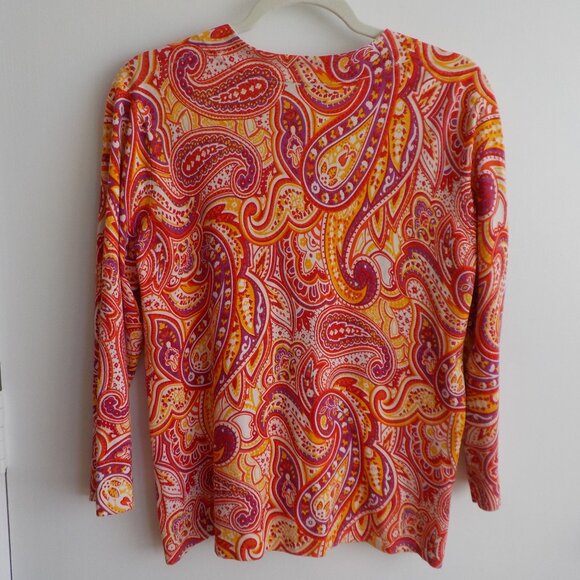 Cable & Gauge Cardigan - Large - Paisley - Orange Red Yellow - Vneck Silk (486) - Picture 5 of 5